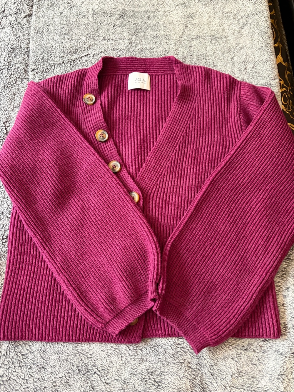 J.O.A. Ribbed Button-Front Cardigan in Berry Pink